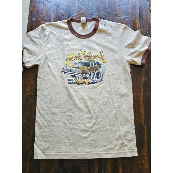 Vintage Paul Frank Mens Ringer Tshirt, Station Wagon, Brown, Medium - Picture 1 of 6